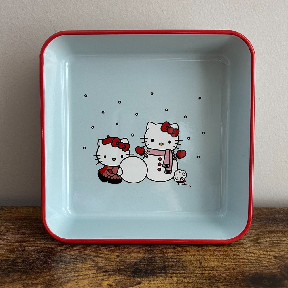 New Hello Kitty HK Sanrio Christmas Baking Dish Ceramic Pan Blue Red Winter Cute